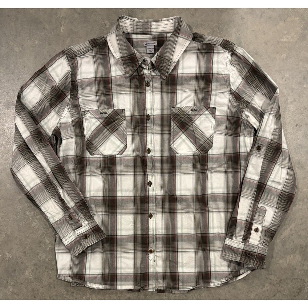Carhartt Women's XL (16/18) Plaid Long Sleeve Button Down Roll Tab Shirt